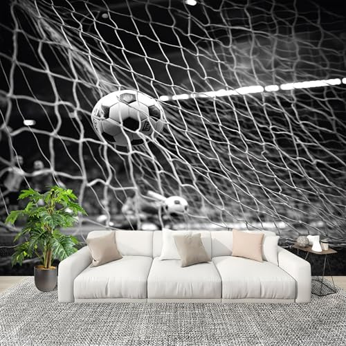 Papel Tapiz 300x210cm Deportes FúTbol Campo De FúTbol Decoración De Pared Sala Cuarto Oficina Salón Negro Fotomural limpiable - Mural de Papel Pintado