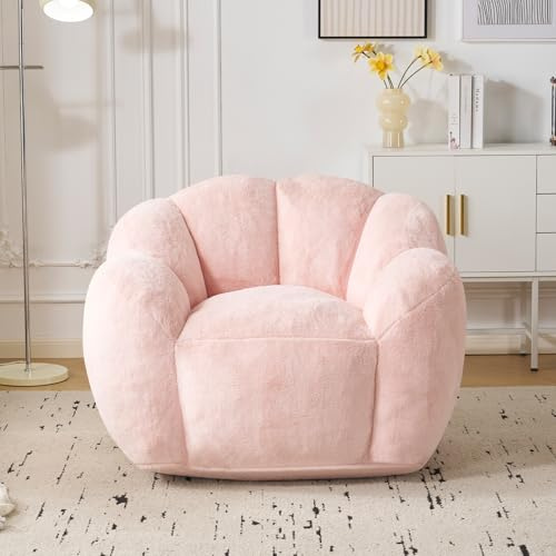 Fiximaster Sitzsack Erwachsene mit Füllung, Petalenförmiger Sitzsack, Großer Bean Bag aus Kunstfell, Bequemer Lounge Sessel, Hochdichter Schaumstoff, Schlafzimmer, Wohnzimmer, Hellrosa