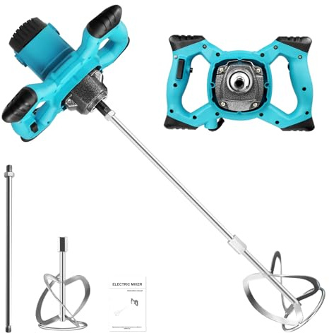RugoTech Malaxeur 3500W–6 vitesses,0-1500 tr/min,prise M14,avec spirale Ø120mm–mélangeur électrique pour béton,mortier & colle–démarrage progressif,protection thermique & double poignée ergonomique.