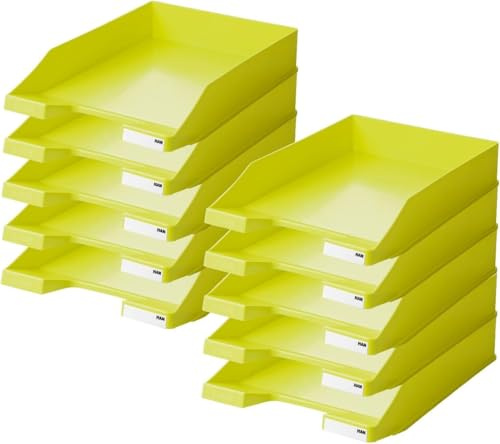 HAN Briefablage Klassik, 10 STÜCK Schreibtisch Organizer, Bürobedarf, Ablagefächer, Büromaterial, Briefkorb, Dokumentenablage, bis Format A4/C4, 1027-X-50, Lemon
