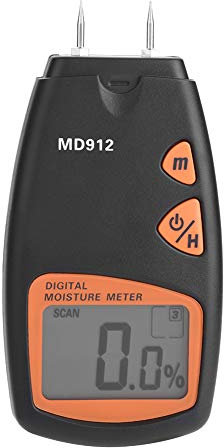Akozon Holzfeuchtemessgerät, MD912 Digital LCD 2 Pin Holzfeuchtemessgerät Holzhygrometer Feuchtemessgerät für Holz, Sheetrock, Teppiche 2-Pin-Sensor (Bereich 2% - 70% RH;Genauigkeit: 0,5%)