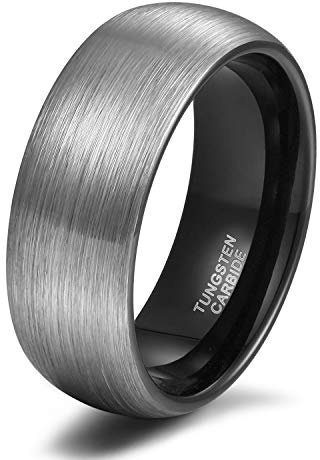 Titaniumcentral 6mm 8mm Damen Herren Wolfram Ring Ehering Hochzeitsband Trauringe Pinsel Silber mit Schwarz Blau (Schwarz(8mm),72 (22.9))