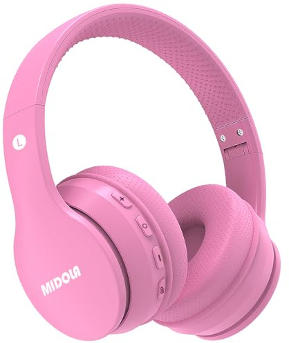 MIDOLA Kids Headphones Bluetooth 5.4 Wireless 68H Play Time Volume Limit 85/94dB Over-Ear Foldable Headset,Type-C Fast Charging,with Wired Aux Mic for Toddler Child Pad Tablet Pink