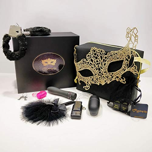 LOVING UP® Love Box LUXURY – Coffret Sensuel pour Couple avec Sex Toys, Jouets pour Adultes & Accessoires Sensuels – 7 Items Érotiques – Cadeau Coquin & Jeux pour Amoureux – Kit Sexy Saint Valentin