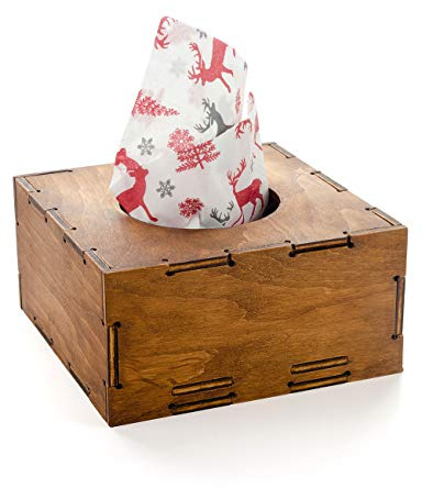 Wooden Tissue Paper Napkin Square Box Cover Storage Brown Decorative Holder Baby Wipes Dispenser Decor Case Container with Slide-Out bottom panel for Kitchen Living Room Office Restaurant Bar