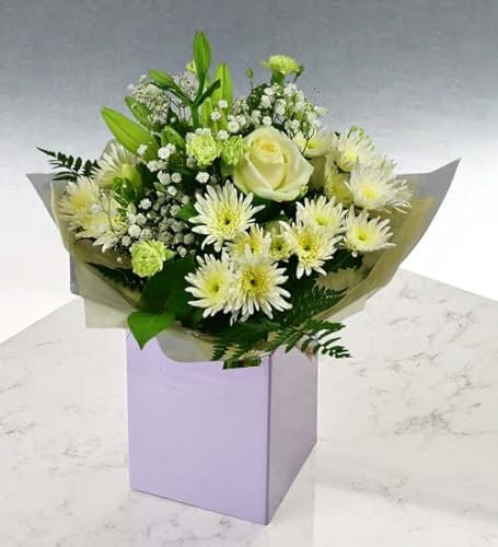 Grace Fresh Flower Bouquet with White Roses and Lilies – Summer Floral Arrangement for Birthday Celebrations, Anniversary, Sympathy, Get Well, Party Gift Delivery Occasions