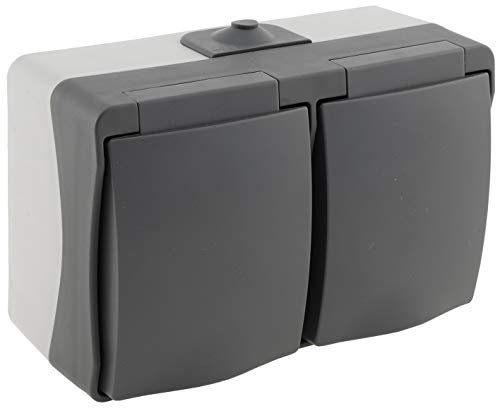 ChiliTec Feuchtraum 2-fach Steckdose Aufputz Nuqui Doppelsteckdose Innen Außen IP54 mit Klappdeckel wetterbeständig 250V waagerecht Grau Anthrazit