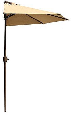 Sywlwxkq Parasols Jardin Patio Balcon Demi Parapluie avec Manivelle, Parapluie Circulaire Semi Rond Kaki pour Petite Terrasse Protection UV, 2.7m (9ft) (Couleur: Kaki, Taille: 9ft / 270cm)