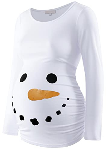 Umstandsshirt Langarm Basic Top Rüschen Seiten Bodycon T-Shirt für Schwangere, Smiley-Gesicht, Klein