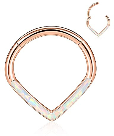 AROWRO 16G Teardrop Septum Schmuck 316L Chirurgenstahl Septum Ringe Daith Ohrringe Nasenringe Septum Clicker Daith Rook Helix Lobe Knorpel Piercing Schmuck CZ/Opal/Stern/Pyramide Desi