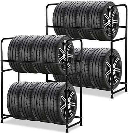 SWANEW 2X Reifenregal Reifenständer für 8 Reifen Felgenregal Felgenbaum Spart viel Platz Lagerregale, Ladekapazität 180kg, für Garage Keller inkl. Schrauben & Dübel, 107 x 46 x 117cm