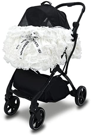 Hundewagen Hundebuggy Faltbarer Kinderwagen Mit Regenschirm, Luxuriöser Haustier-Reise-Jogging-Kinderwagen Mit Weißem Tutu, Kapazität 15 Kg