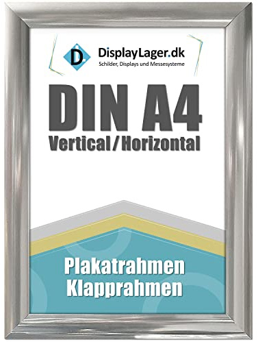 DisplayLager - A4 Stahllook Klapprahmen mit 25mm Aluminium Profil, Entspiegelter Schutzscheibe, Befestigungsmaterial