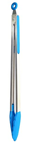 UPTALY 45 cm extra lange Grillzange (1 Stück blau), mit Silikonkopf, Grillzange aus Edelstahl mit langem Griff, große Grillzange, verlängerte Servierzange für antihaftbeschichtetes Kochgeschirr
