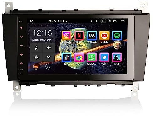 Erisin 8-Kern 4GB+64GB 8 Zoll Android 14 Autoradio Bluetooth GPS Navigation für Mercedes C/CLC/G Klasse W203 W463 Kabelloses CarPlay Android Auto WiFi DSP RDS DAB+ OBD2 USB FM Canbus Lenkradsteuerung