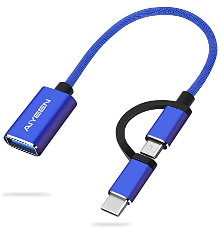 AIYEEN 2-in-1 USB C/Micro zu USB Adapter, USB C zu USB 3.0, USB zu Android OTG Adapterkabel Kompatibel mit MacBook Pro Android Google Samsung und mehr, Blau