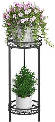 Mutool Metal Plant Stands Indoor, 2 Tier Tall Plant Stand 70x29 cm, Modern Flower Pot Stand for Garden Patio Home Decor, Black