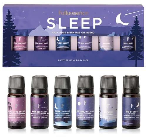 Folkulture Ätherische Öle-Set | Blumige Duftöle für Diffuser, 6er-Pack | Aromatherapie & Meditation | Entspannendes Essential oils für den Schlaf (Lavendel, Pfefferminze, Jasmin, Eukalyptus)