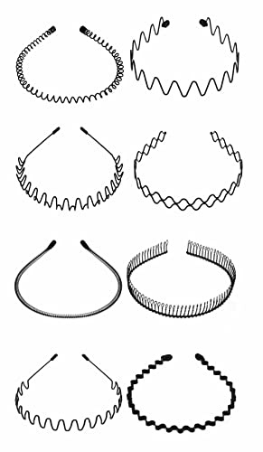 Lot de 8 bandeaux à cheveux en métal - Antidérapants - Unisexe - Flexibles - Multi-styles - Accessoires de coiffure pour sports de plein air, yoga - Pour homme et femme