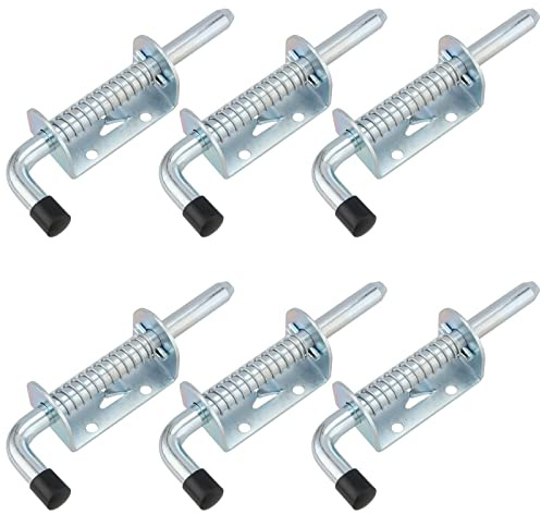 JEUIHAU 6 PCS 5 Inch Spring Latch Pin, Barrel Bolt Latch, Heavy Duty Spring Loaded Latch Pin, Metal Spring Loaded Latch for Garage, Trailer