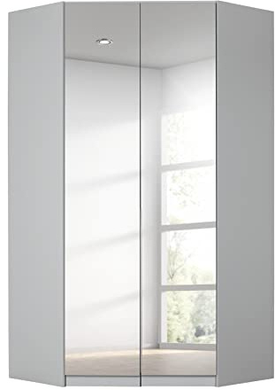 Rauch Möbel Alabama, Eckschrank, Farbe Seidengrau, Breite 117 cm | Eckkleiderschrank, 2-türig, mit Spiegel, Zubehör Basic, für Schlafzimmer, Kinderzimmer, Hauswirtschaftsraum, Garderobe, Flur
