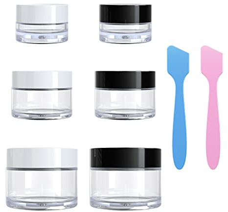 VEAIDE Travel Size Containers for Toiletries, 3 Size 0.17/0.5/1 OZ Small Cosmetic Jars for Makeup Face Creams Moisturizer Lotion, with 2 Pieces Mini Spatulas for Gift (6 Pieces)