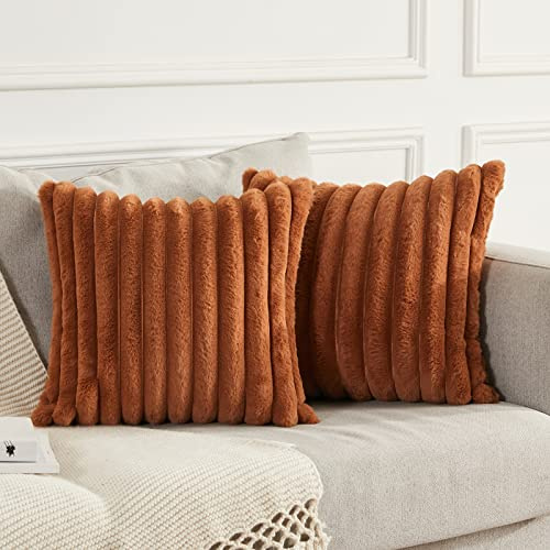 Joyouth 2er Set Doppelseitige Plüsch Samt Kissenbezüge Weiche Künstliche Pelz Kissenbezüge Dekorativ für Couch Sofa Schlafzimmer Wohnzimmer Zuhause 40x40 cm Braun