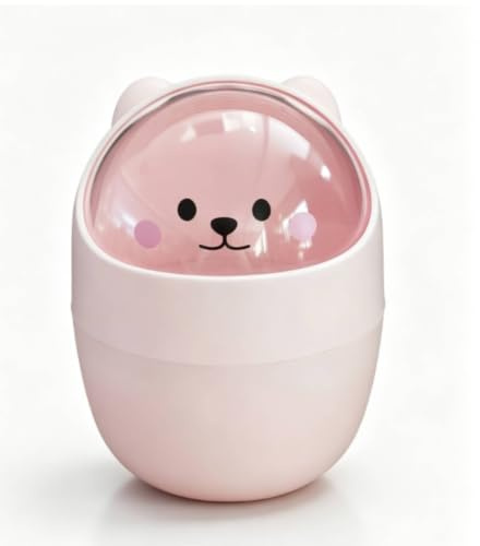 Mini Poubelle de Table avec Couvercle,poubelle de dessin animé mignonne,Poubelles De Bureau Mignonne avec Couvercle en Forme,corbeille à papier Kawaii,d'animal De Dessin Animé Poubelles à Papier(Rose)