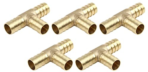 M METERXITY 5 Paquete Latón Manguera Espiga Conexiones - 14mm Diámetro Latón Púas Manguera Conexión Conector Aplicar a Agua Combustible (T Forma 3 Vías)