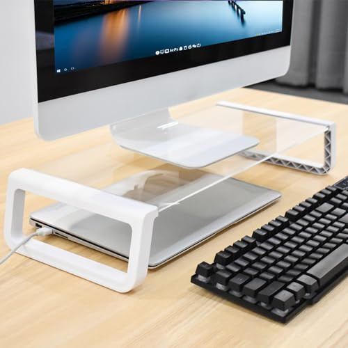 SVITA ANSAN Monitorständer Monitorerhöhung Schreibtisch Computertisch Glas Weiß