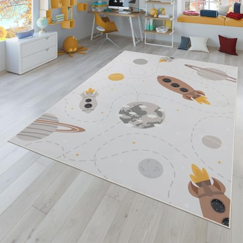 TT Home Kinderteppich Babyzimmer Teppich Kinderzimmer rutschfest Tiere Weltkarte Autos, Farbe:Beige Braun Gelb, Größe:160x220 cm