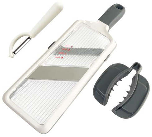 Brvnpily Handheld Mandoline Slicer with Food Holder Mandoline Food Slicer Adjustable Stainless Steel Blades Veggie Chopper & Cheese Grater for Speedy Slicing of Fruits and Vegetables