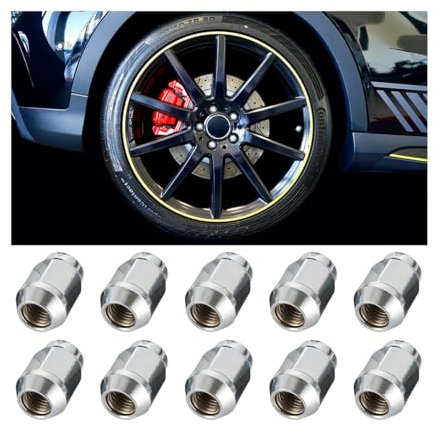JNNJ 10 Pieces M12x1.5 Chrome Lug Nuts, Chrome Plated Steel, Hex Nut, Right Hand Thread, ISO Metric, Commercial Grade, Lug Nuts