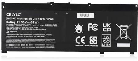 CRLYLC 52Wh SR03XL Batteria per laptop HP Pavilion 15-CX 17-CD 15-CB 15T-CB000 15T-CX0000 17T-CD000 17T-CD100 SR03052XL-PL HSTNN-DB8Q HSTNN-IB8L L08934-2B1 1B1 2C1 TPN-Q194/C133/C134 Battery