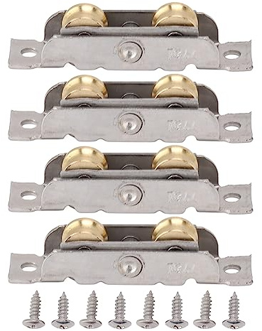 Stainless Steel Sliding Patio Door Roller Assembly - Smooth Glass Door Movement - Copper Ball Bearing Wheels - Set of 4 Rollers for Easy Installation (Concave Wheel)