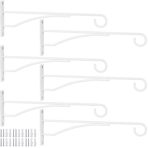 Eyrosa 20,3 cm weiße Pflanzenaufhänger, 6 Stück, hängende Pflanzenhalterung für Wand, Zaun, Veranda, Outdoor, Indoor, Metall-Pflanzenhaken für Korb, Blume, Pflanzgefäß, Futterspender, Laterne
