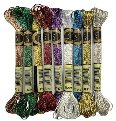 9 Knäuel gemischte Farben, Lichteffekte, Metallic-Stickgarn, 8 Meter, 12 Stränge pro Knäuel