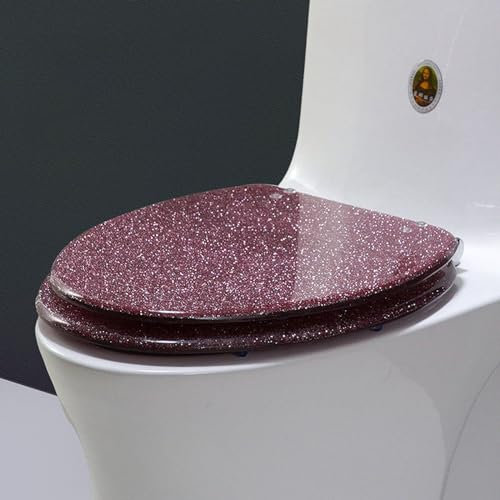Giural Glitzer-Toilettensitz, Klodeckel Oval, Klobrille Aus Harz, Toilettendeckel Mit Absenkautomatik, Toilettendeckel, Glitzernder Toilettensitz, 36,5 X 44 cm,Rosa
