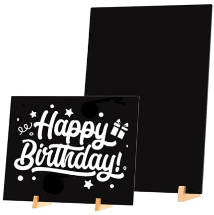 GUOKOFF Chalkboard Signs A4, 2 Pack Black Chalkboard Signs, Table Top Chalkboards, Acrylic Menu Blackboard Message Boards, Blackboard with Wooden Base