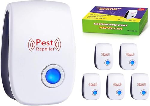 Ultrasonic Pest Repeller Pack of 6 – Human and Pet Safe Ultrasonic Pest Repellent Indoor – Ultra-Silent Mice Repellent with Upgraded Chip – Odorless Insect Repellent for Home, Supermarket, Warehouse