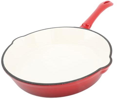 Padella in Ghisa Smaltata, Padella Smaltata Antiaderente con Beccucci Laterali per Gocciolare, Padella con Manico per Pentole e Padelle per Cucinare Alla Griglia Campeggio