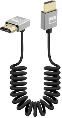 RIIEYOCA 4K 90 Grados HDTV a HDTV Cable Corto en Espiral, ángulo Hacia Arriba 18Gbps de Alta Velocidad HDTV2.0 Soporte 4K @ 60Hz, Compatible con VideoCámaras, Monitores (Hacia arriba)