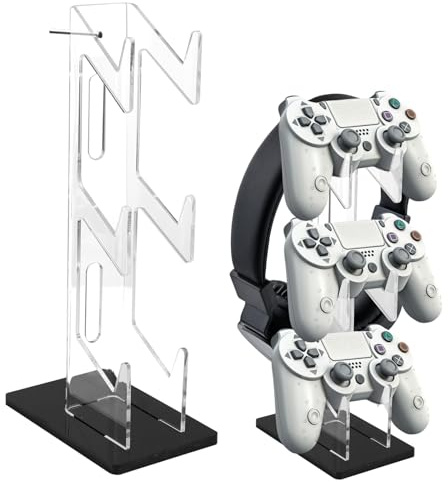 NQEUEPN 2 Pack Acrylic Headphone Stand, 3 Tier Gaming Controller Holder and Headset Stand for Xbox ONE PS5 PS4 Switch, Game Gear Organizer Stand Headphone Holder Accessories