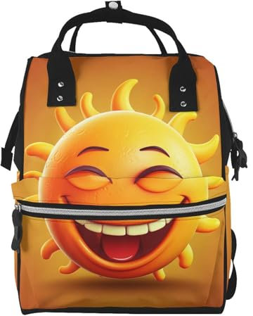 HJTRW Wickeltasche Rucksack für Damen, wasserdicht, für Mütter, große Windeltasche, schwarzer chinesischer Drache, Stilltasche, Gelbe Sonne, Einheitsgröße, Reiserucksäcke
