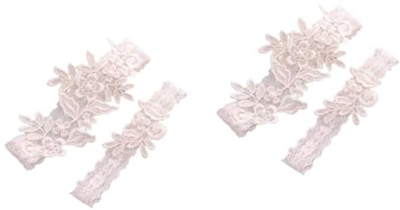 WRITWAA 2paare Hochzeitsstrumpfband Mit Blumenmuster Und Perlen Verstellbar Für Braut Und Brautjungfern Für Hochzeiten Partys Und Besondere Anlässe