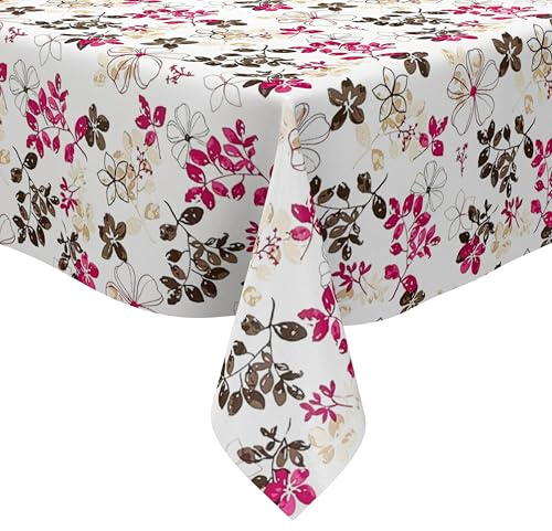 KEVKUS Wachstuch Tischdecke 160 cm Breite P8165-1 Pinke Blüten Blumen wählbar in eckig, rund und oval - Größe oval 160x220cm Schnittkante
