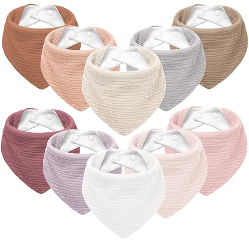 Susurration Bavoirs Bébé Bandana 10 Pièces,Mousseline Foulard Bavoirs Bebe Réglables Doux Pour Garçons et Filles (Brun Poudré)