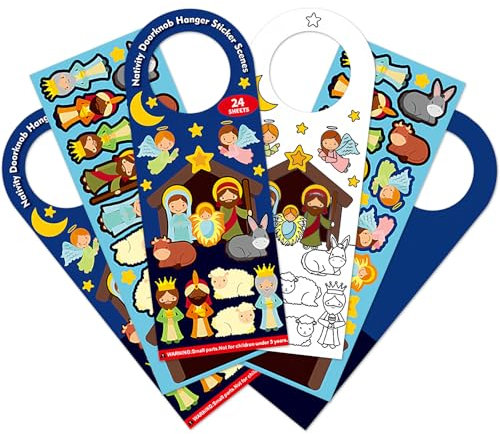 FaCraft Weihnachtskrippen-Set für Kinder – 12 Stück Krippen-Türaufhänger, Weihnachts-Krippenaufkleber, religiöse Geschenke für Kinder, Weihnachts-Pinnwand, Dekorationen, Vorschule, Weihnachtsbasteln
