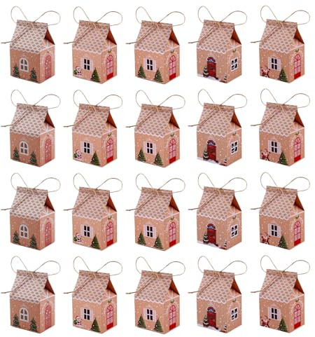 20 Stück Weihnachtsgeschenkboxen, Süßigkeitskästen, DIY Geschenkverpackung, Dekorative Süßigkeiten- und Keksschachteln für Weihnachten