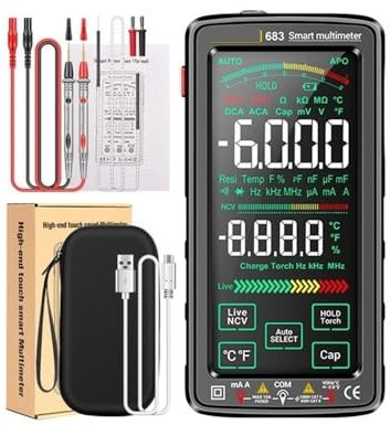 Multimètre intelligent haut de gamme tactile 6000 comptes multimètre Test multimètre Rechargeable testeur de tension AC/DC outil de courant(683 Red Pro)